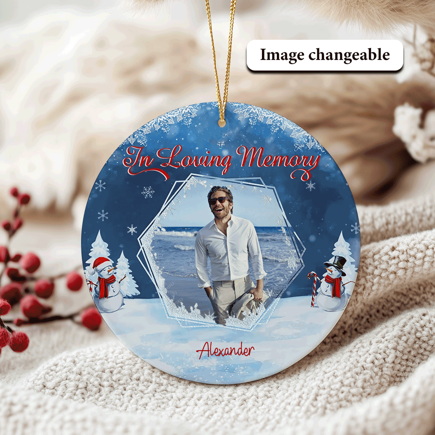 In Loving Memory with Snowman and Snowflakes | Christmas | Ceramic Ornament